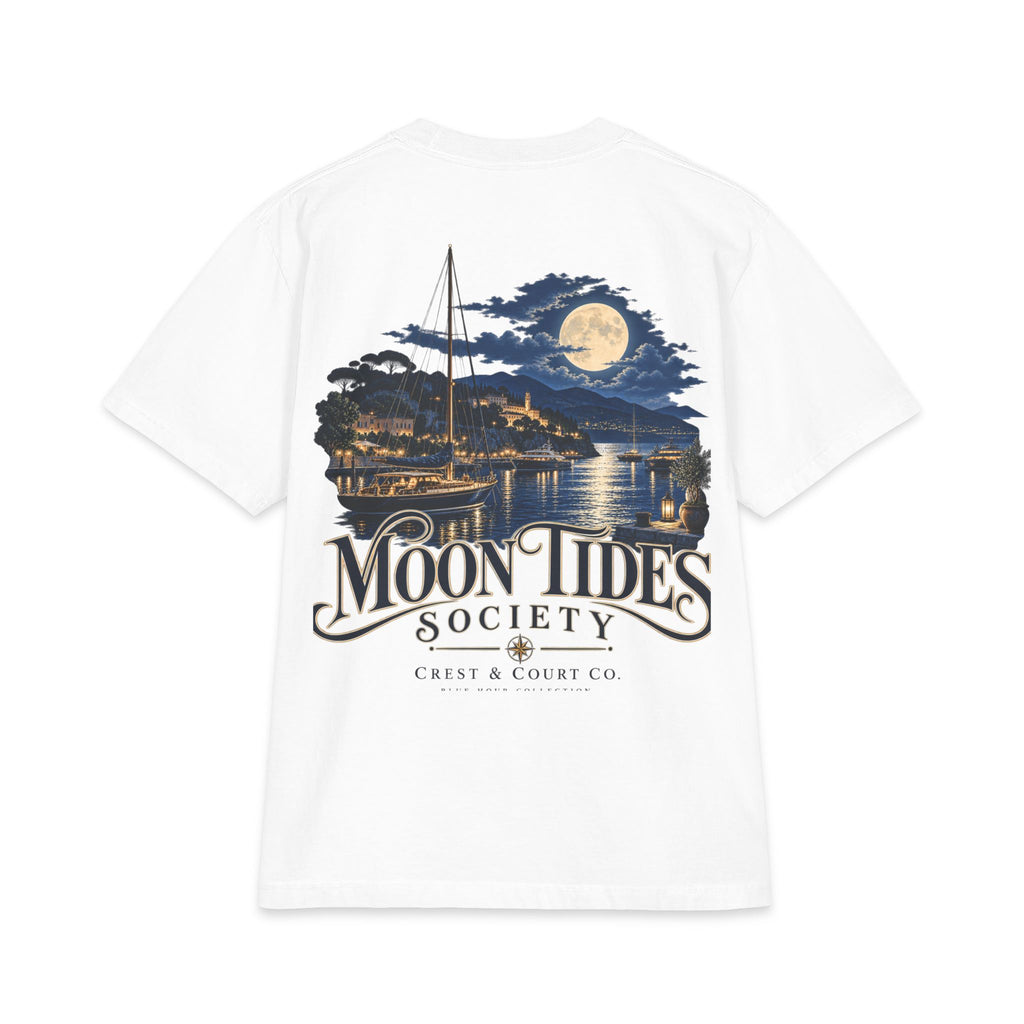 Crest & Court Moon Tides Society — original moonlit sailing artwork, featured design image