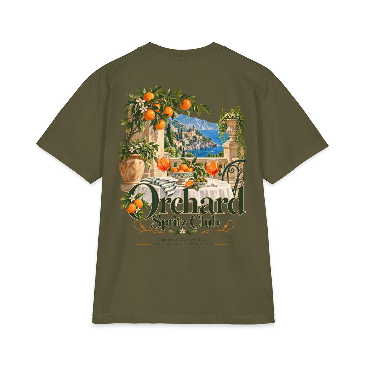Crest & Court Orchard Spritz Club heavyweight tee — product mockup 6