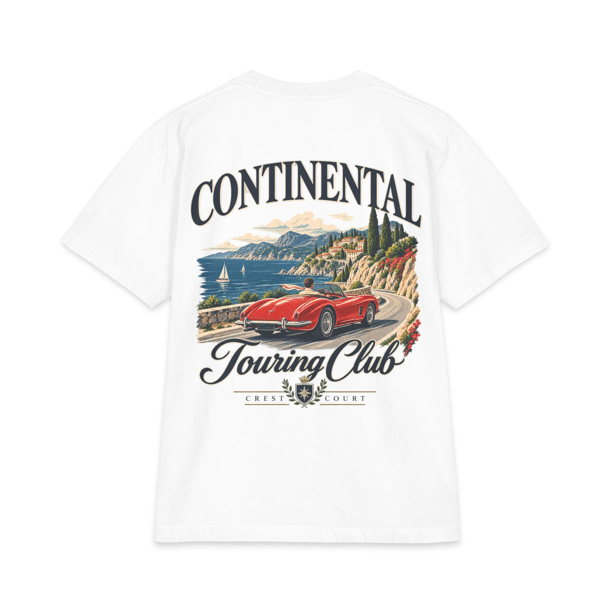 Crest & Court Continental Touring Club heavyweight graphic T-shirt — featured original European grand touring design