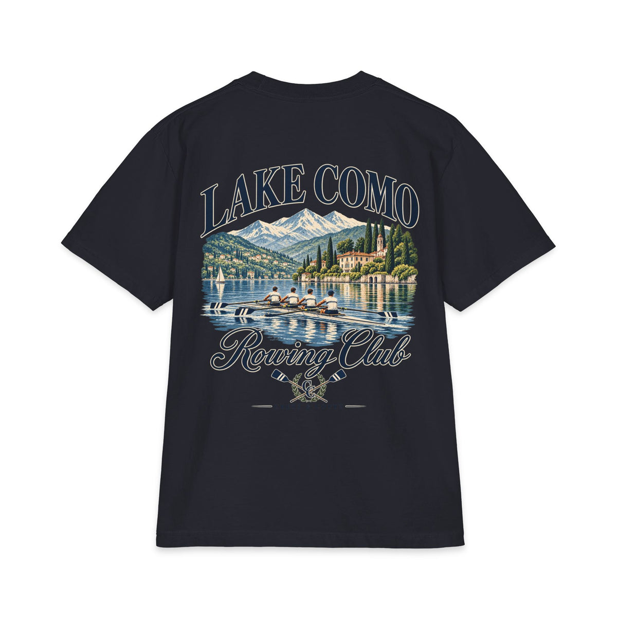 Crest & Court Lake Como Rowing Club heavyweight tee — product mockup 6