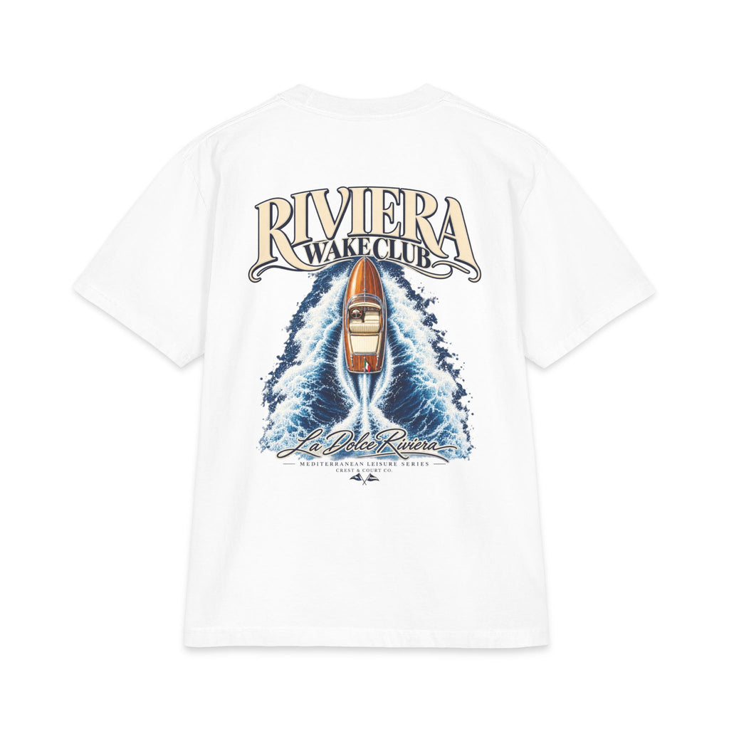 Crest & Court Riviera Wake Club heavyweight T-shirt with original vintage coastal wakeboarding back print