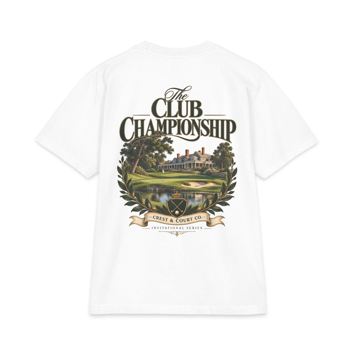 Crest & Court The Club Championship heavyweight graphic T-shirt — featured original classic golf clubhouse design