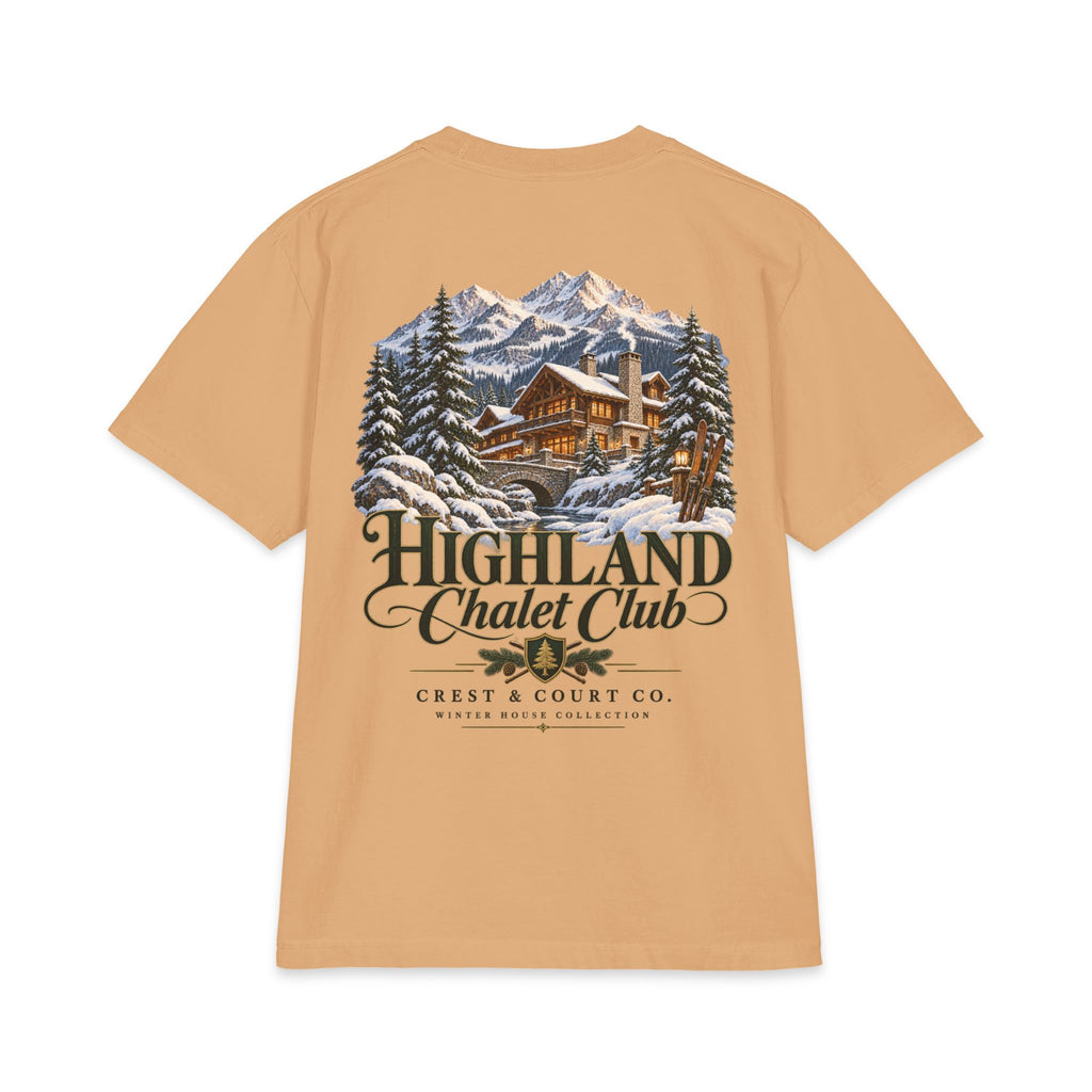 Crest & Court Highland Chalet Club heavyweight tee — product mockup 6